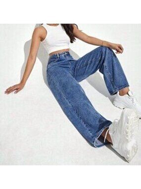 Dark Wash Casual Women's High Waist Wide Leg Jeans